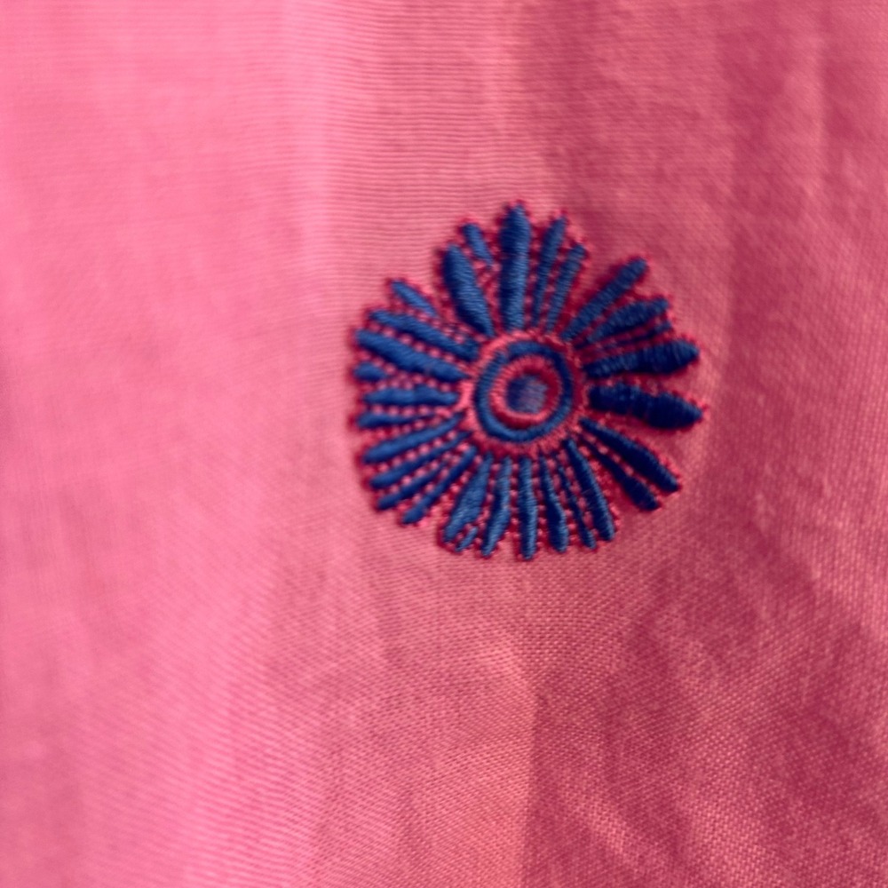 Casey Coleman Pink 100% Linen Embroidered Daisy Button Up Shirt Womens Large - Picture 10 of 11